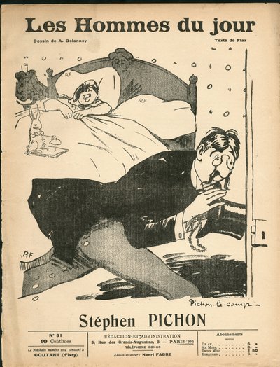 Omslag till "" The Men of the Day"", cirka 1905 - Illustration av Aristide Delannoy (1874-1911): Sovrum - Marianne, Pichon Stephen (1857-1933) av Aristide Delannoy