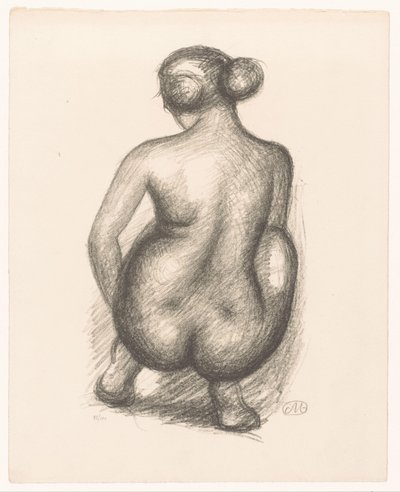 Hukande naken kvinna sett från baksidan Femme acroupie de dos (originaltitel) av Aristide Maillol (signed by artist)