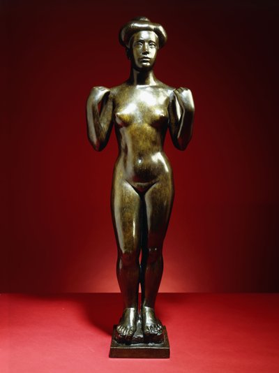 Badande, med höjda armar; Baigneuse, aux Bras Leves, ca 1900 (brons med grönbrun patina) av Aristide Maillol
