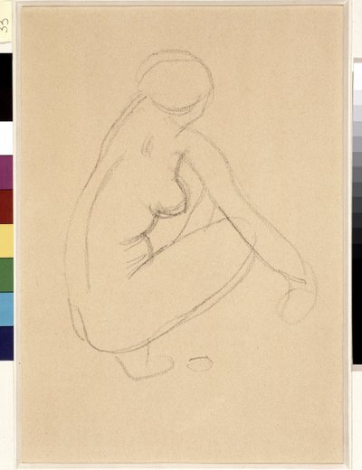 Naken knäböj. Teckning av Aristide Maillol (1861-1944). Penna på papper. Mått: 32x23cm. Musee Cantini, Marseille av Aristide Maillol