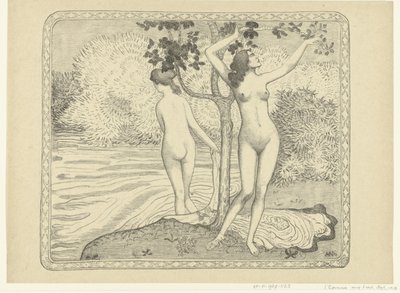 Två badende kvinnor vid vattenkant Zomer Två nakna badande under ett träd vid vattnet Sommar The Trial (serietitel) av Aristide Maillol