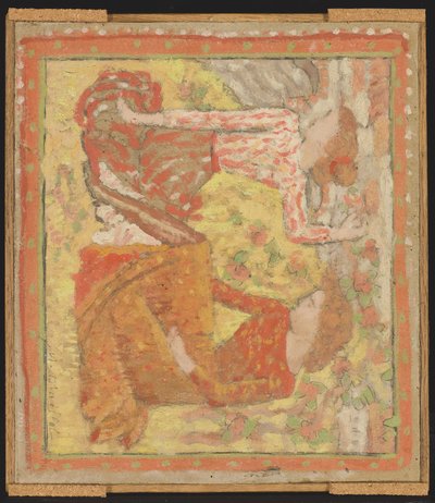 Två unga flickor i en fruktträdgård (projekt för en gobeläng), ca 1895-1900 (olja, tempera och grafit på kartong monterad på panel) av Aristide Maillol