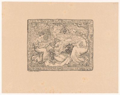 Gobeläng med fyra musikskapande kvinnor i ett landskap Concert champêtre (originaltitel) av Aristide Maillol