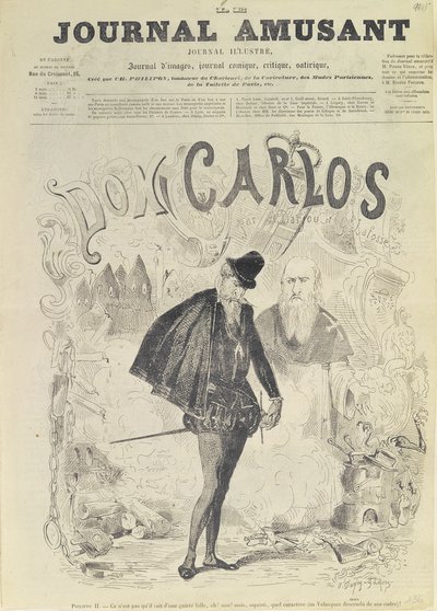 Framsidan av "Le Journal Amusant", med en karikatyr av Don Carlos, från operan "Don Carlos", av Giuseppe Verdi (1813-1901): av Arjou Henri and Lafosse, G Darfou