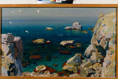 ""Calme"" (Lugn) Paysage marin de rochers Peinture d