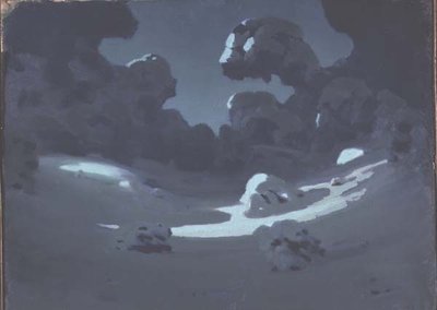 Månen tänder ett glänta i skogen (olja på papper) av Arkip Ivanovic Kuindzi