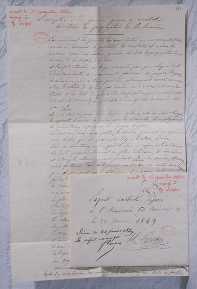Brev som beskriver Fizeaus experiment för att bestämma ljusets hastighet av Armand-Hippolyte-Louis Fizeau