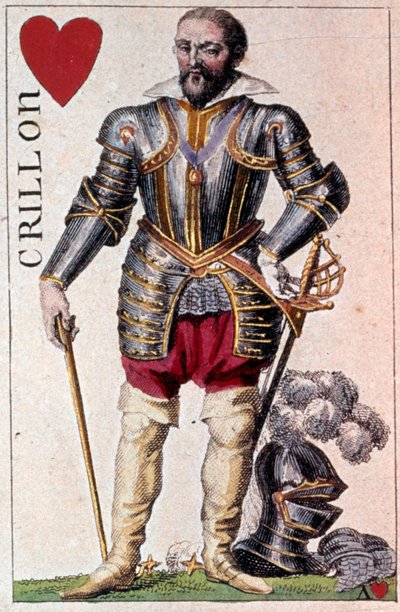 Representation av Louis de Balbes de Berton, riddare med smeknamnet Brave Crillon. Detalj av ett spelkort gjord av Gustave Houbigant (1789-1862) 1800-talets Paris B.N. av Armand Gustave Houbigant