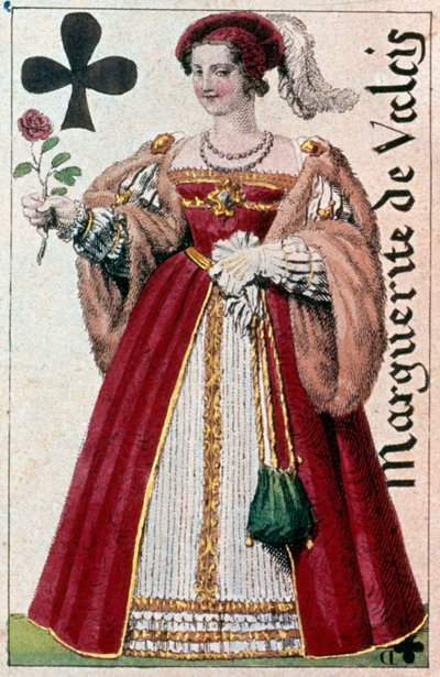 Representation av Marguerite de Valois (1553 - 1615) känd som drottning Margot. Detalj av ett spelkort gjort av Gustave Houbigant (1789-1862) 1800-talets Paris B.N. av Armand Gustave Houbigant