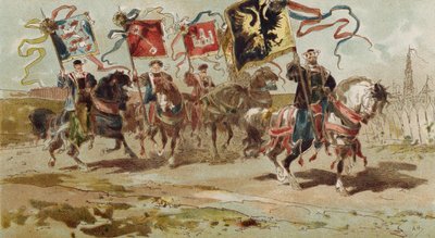 Ryttare som bär banderoller från Hansan och några av dess medlemsstäder, Spanska Nederländerna, 1500-talet av Armand Jean Heins