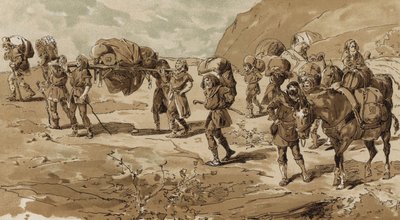 Strö, bärare och lastade packmulor, korstågens tid, 1000-talet av Armand Jean Heins