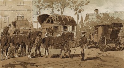 Postvagn, vagn för den kungliga holländska kurirservicen och vagn, Nederländerna, 1800-tal av Armand Jean Heins