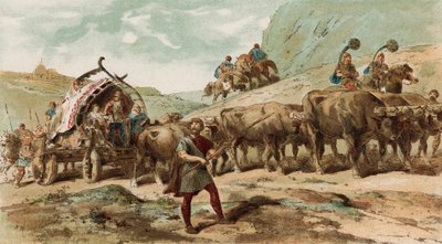 Oxdragen vagn och eskort av Nervii-stammen i norra Gallien av Armand Jean Heins