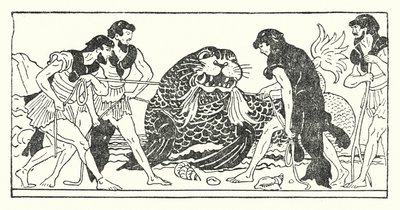 Menelaos och hans följeslagare försöker fånga havsguden Proteus (litho) av Armand Joseph Bonamy