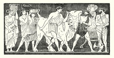 Nestor och hans följeslagare leder en kviga som ska offras (litho) av Armand Joseph Bonamy