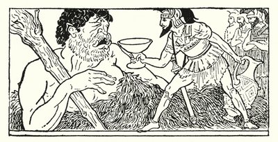 Odysseus erbjuder en kopp vin till jätten Polyphemus (litho) av Armand Joseph Bonamy