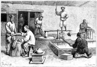 Ett pappersbruk, Kina, 1895. av Armand Kohl
