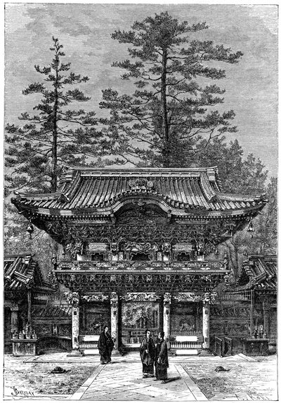 Portik av de fyra drakarnas tempel Nikko Toshogu, Nikko, Japan, 1895. av Armand Kohl