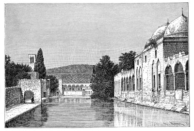 Abrahams moské och fontän, Ofra vid Tayyibah, Västbanken, Israel, 1895. av Armand Kohl
