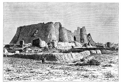 Den förstörda fästningen Veramin, Persien, Iran, 1895. av Armand Kohl