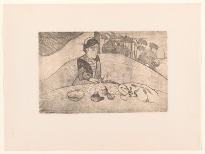 Breton bondfru vid bordet La femme aux figues av Armand Seguin (possibly)