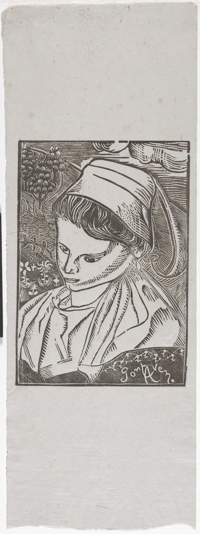 Bretonne de Pont-Aven (bretonsk kvinna från Pont-Aven) c.1896 (träblocktryck) av Armand Séguin