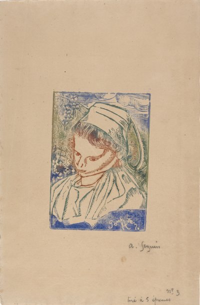 Bretonne de Pont-Aven (bretonsk kvinna från Pont-Aven) c.1896 (trätryck med en dockafärgning) av Armand Séguin