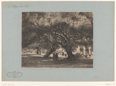 Ekar vid kyrkan Cimiez Les Chênes verts de Cimiés, Nice (titel på objekt) Landskap med byar och skog (serietitel) Le village et les bois (serietitel på objekt) av Armand Theophile Cassagne