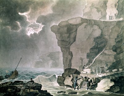 Landning av konspiratörerna i Cadoudal-affären vid klippan av Biville nära Dieppe, 16 januari 1804 (wc på papper) av Armand de Polignac