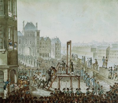 Avrättningen av Georges Cadoudal (1771-1804) och hans medbrottslingar, Place de Greve, 25 juni 1804 (wc på papper) av Armand de Polignac