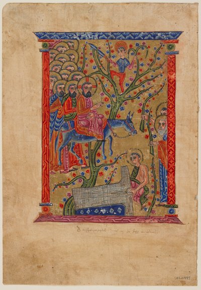 Folio från ett armeniskt manuskript: The Entry into Jerusalem, c.1500 (bläck, ogenomskinlig wc och guld på papper) av Armenian School