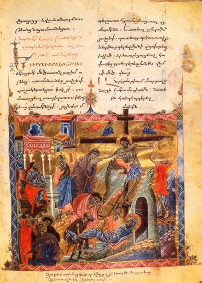 Nedstigningen i graven. Kristi begravning, ca 1200-99 (ljussatt manuskript) av Armenian School