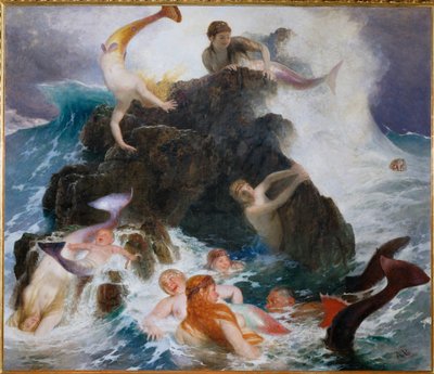 Das Spiel der Najaden - Att spela nayades ... (målning på duk) av Arnold Böcklin