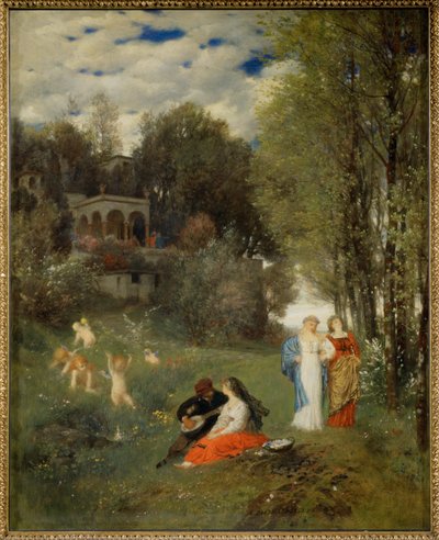 Ideale Fruehlingslandschaft - Idealiskt vårlandskap ... (målning på duk) av Arnold Böcklin
