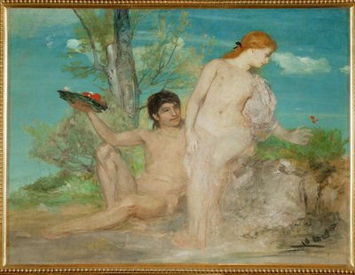 Paar vor einer Baumgruppe - Par framför en grupp träd ... (målning på duk) av Arnold Böcklin