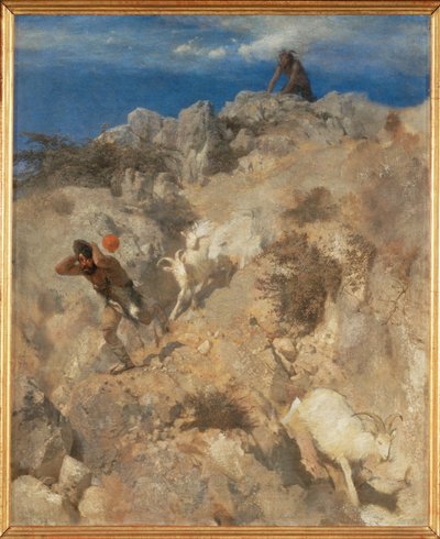 Pan skrämmer en fåraherde - Pan skrämmer en fåraherde ... (målning på duk) av Arnold Böcklin