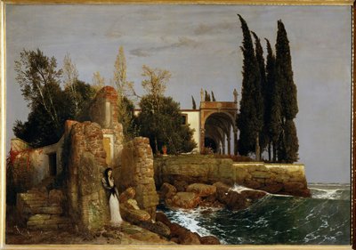Villa på stranden ... (målning på duk) av Arnold Böcklin