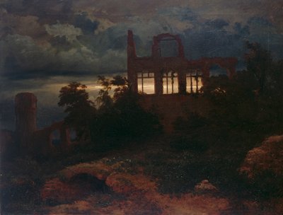Ruiner mot en mörk himmel av Arnold Böcklin