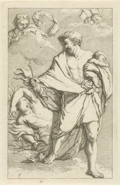 Jupiter och Semele Scen med syndastatyer öppnade i tjänst för målare, statyhållare etc. (serietitel) av Arnold Houbraken