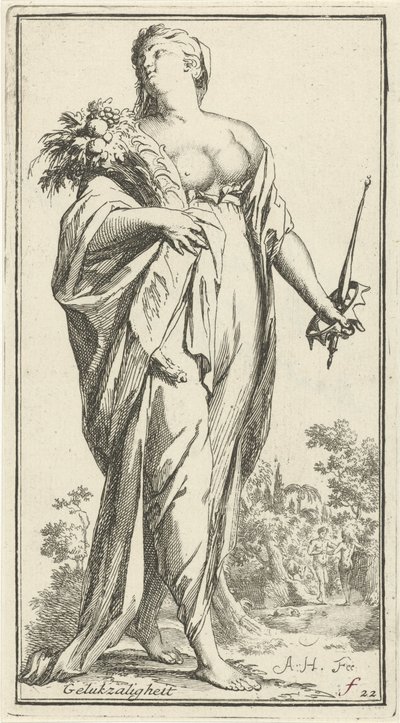 Personifiering av lycka Bliss (titel på objekt) Fyrtioen stycken, olika Sinne Beelden (serietitel) av Arnold Houbraken
