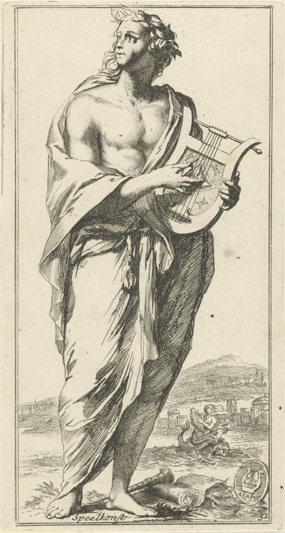Musikpersonifiering Spela konst (titel på objekt) Fyrtioen stycken, flera Sinne-statyer (serietitel) av Arnold Houbraken