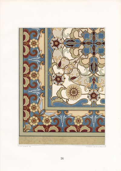 Mångfärgat mattmönster med stiliserade blommor (litografi) av Arnold Lyongrün