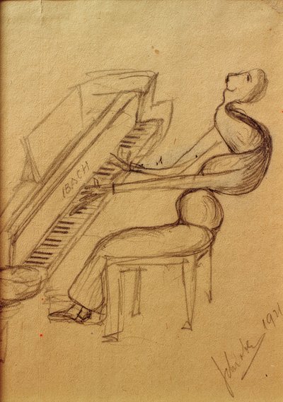 karikatyr (pianospelare) av Arnold Schönberg