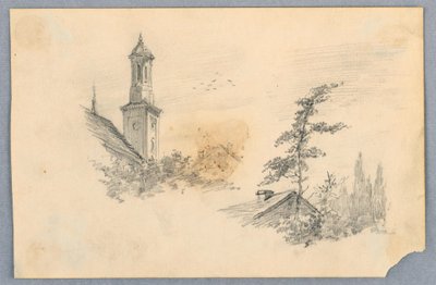 Skiss av kyrktornet och taket av Arnold William Brunner