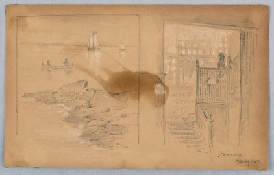 Skiss av landskap och trappa av Arnold William Brunner