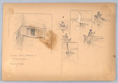 Skiss av människor kanotpaddling och fönster av Arnold William Brunner