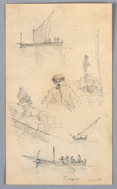 Skisser i hamnen i Catania av Arnold William Brunner