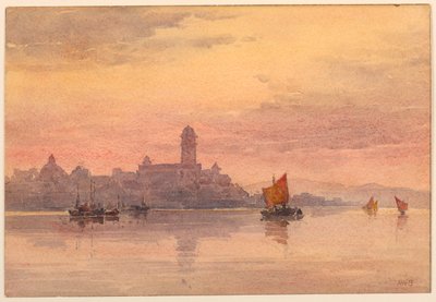 Solnedgång över Segelbåtar av Arnold William Brunner