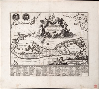 Mappa Aestivarum Insularum, alias Barmudas dictarum. Enstaka ark, gravyr. av Arnoldus Montanus