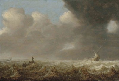 Nederländska: Fartyg i stormigt väder Fiskebåtar i hård sjö av Arnoldus van Anthonissen
